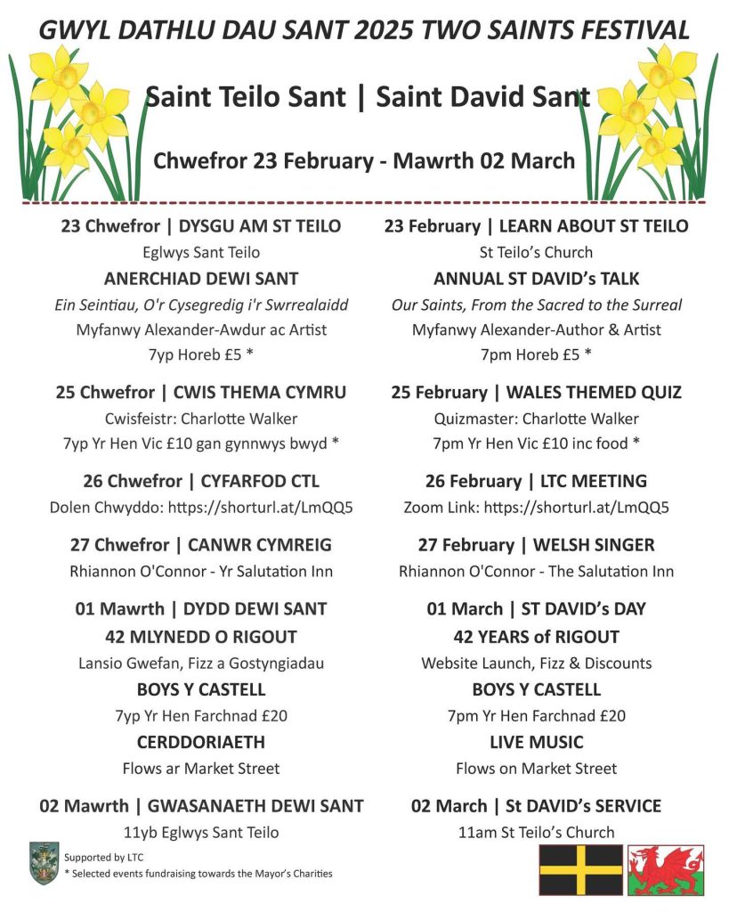 Saint Teilo Sant | Saint David Sant, Chwefror 23 February - Mawrth 02 March